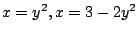 $ \displaystyle{x = y^{2} , x = 3 -2y^{2}}$