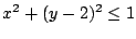 $ \displaystyle{x^{2}+ (y-2)^{2} \leq 1}$