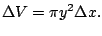 $\displaystyle \Delta V = \pi y^2 \Delta x.$