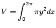 $\displaystyle V = \int_{0}^{2\pi}\pi y^2 dx$