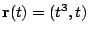 $ \displaystyle{{\bf r}(t) = (t^3, t)}$