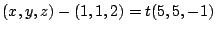 $\displaystyle (x,y,z) - (1,1,2) = t(5,5,-1)$