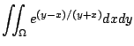 $\displaystyle \iint_{\Omega} e^{(y-x)/(y+x)} dxdy$