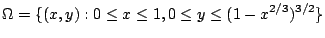 $\displaystyle \Omega = \{(x,y) : 0 \leq x \leq 1, 0 \leq y \leq (1 - x^{2/3})^{3/2}\}$