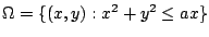 $ \Omega = \{(x,y) : x^2 + y^2 \leq ax \}$