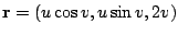 $ \displaystyle{{\bf r} = (u \cos{v}, u \sin{v}, 2v)}$
