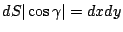 $\displaystyle dS \vert\cos{\gamma}\vert = dx dy$