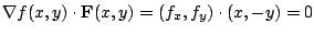 $\displaystyle \nabla f(x,y) \cdot {\bf F}(x,y) = (f_{x},f_{y}) \cdot (x,-y) = 0$