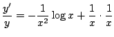 $ \displaystyle{\frac{y'}{y} = -\frac{1}{x^2}\log{x} + \frac{1}{x}\cdot \frac{1}{x} }$