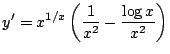 $\displaystyle y' = x^{1/x}\left(\frac{1}{x^2} - \frac{\log{x}}{x^2}\right)$