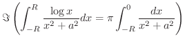 $\displaystyle \Im \left(\int_{-R}^{R}\frac{\log{x}}{x^2 + a^2}dx = \pi \int_{-R}^{0}\frac{dx}{x^2 + a^2}\right) $