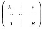 $\displaystyle \left(\begin{array}{ccc}
\lambda_{1}&\vdots &*\\
\cdots&\cdots&\cdots\\
0&\vdots& B
\end{array}\right)$