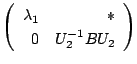 $\displaystyle \left(\begin{array}{rr}
\lambda_{1}&*\\
0&U_{2}^{-1}BU_{2}
\end{array}\right)$