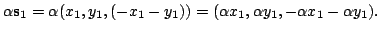 $\displaystyle \alpha{\bf s}_{1} = \alpha(x_{1},y_{1},(-x_{1}-y_{1})) = (\alpha x_{1}, \alpha y_{1}, -\alpha x_{1}-\alpha y_{1}). $