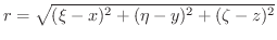 $r = \sqrt{(\xi -x)^2 + (\eta - y)^2 + (\zeta - z)^2}$