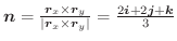 $\boldsymbol{n} = \frac{\boldsymbol{r}_{x} \times \boldsymbol{r}_{y}}{\vert\bold...
...bol{r}_{y}\vert} = \frac{2\boldsymbol{i} + 2\boldsymbol{j} + \boldsymbol{k}}{3}$