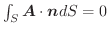 $\int_{S}\boldsymbol{A}\cdot \boldsymbol{n}dS = 0$