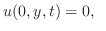 $\displaystyle u(0,y,t) = 0,   $